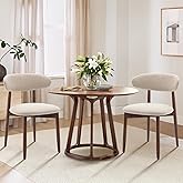 COLAMY Wooden Dining Chairs Set of 2, Upholstered Kitchen Side Chair, Beige | Modern Fabric Farmhouse Dining Room Chairs with Solid Wood Legs and Curved Backrest for Kitchen/Apartment/Small Space
