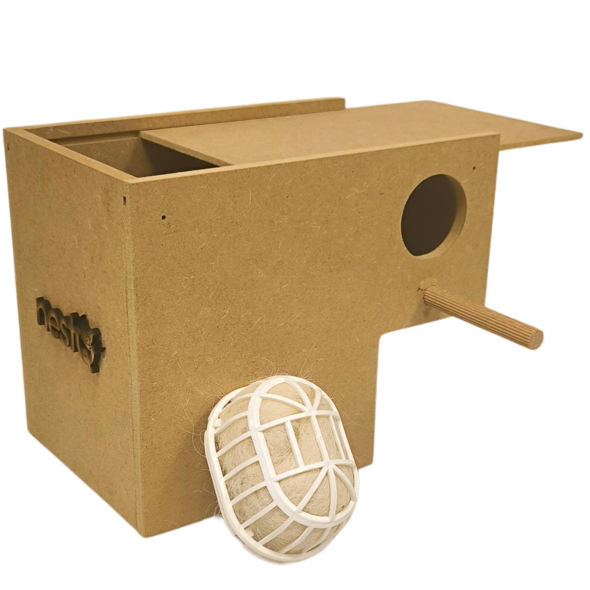 Wooden Nest for Exotics Diamonds of Gould 20 cm (L) x 13 cm (Base) x 16 cm (H) with Basket Material and Filling Stand for Goat Hair, Mandarin, Bib, Tri-Colour, Isabelite from Japan