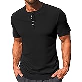 Runcati Men's Henley Shirts Short Sleeve Casual Ribbed Knitted Summer T-Shirt Slim Fit Workout Muscle Tops