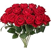 Auihiay 14PCS Red Roses Artificial Flowers, Fake Red Roses Bouquet with Long Stems for Romantic Valentine's Day, Anniversary, Wedding & Home Decoration