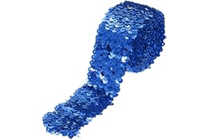 MECCANIXITY 2.2 Yards 2 Inch Elastic Sequins Trim 5 Row Flat Sequin Strip Paillette Sequins Fabric Ribbon for Crafts DIY Sequin Fringe Sewing, Blue