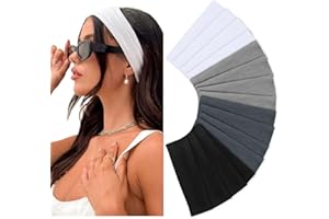 Huachi Headbands for Women Non Slip 16 Pack Elastic Sports Hair Bands for Women, Soft Cotton Cloth Headband for Workout Yoga Fashion Hair Accessories, Black White Gray Trendy Head Bands