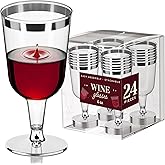 DecorRack 24 Plastic Wine Glasses, 6 Oz -BPA Free- Disposable Party Wine Cups, Perfect for Outdoor Parties, Weddings, Picnics, Stackable, Reusable, Silver (24 Pack)