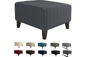 MAXIJIN Jacquard Ottoman Cover Slipcovers Folding Storage Stool Furniture Protector Cover Soft Thick Rectangle Foot Rest Slipcover with Elastic Bottom (Ottoman Small, Dark Gray)