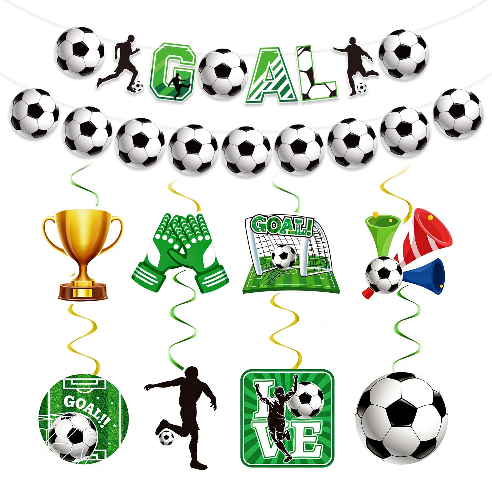 Football Party Decorations Set with 3D Goal Banner & 4 Spirals - Football Party Supplies for Boys Sports Theme Birthday