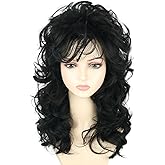 LeMarnia Women's Wigs 70s 80s Fashion Singer Wigs Black Long Curly Beehive Wigs for Halloween Costume Party Wig