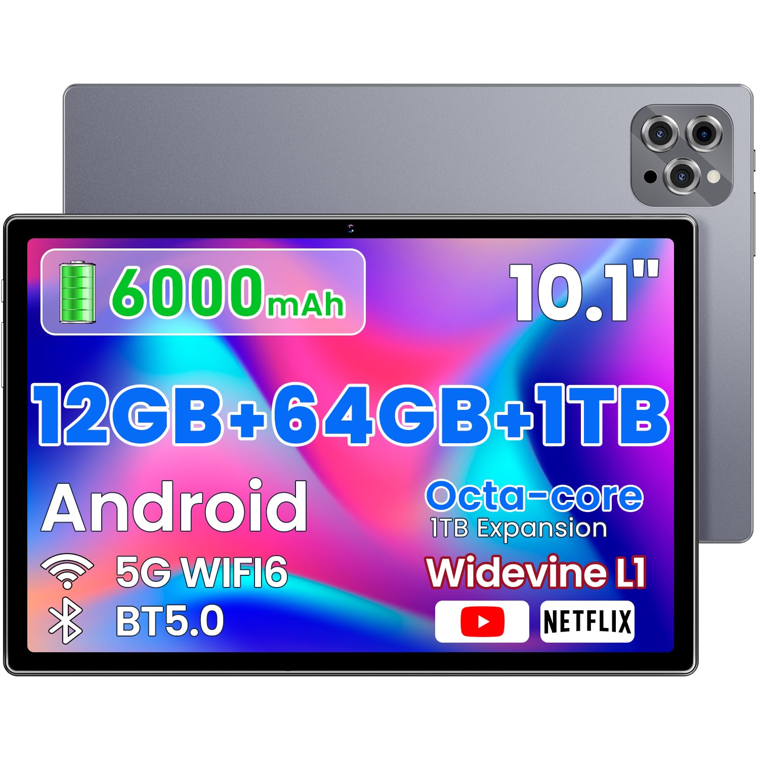 Photo 1 of ***LOCKED FOR PARTS ONLY***Tuotatop 2026 Android Tablet 10.2 Inch, 6000mAh Long Battery Life. HD IPS Screen, Dual Speakers, WiFi 6 - Budget-Friendly Tablet for Students, Family & Work (Gray)