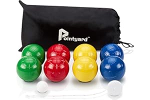 Pointyard 90mm Bocce Ball Set with 8 PE Balls, 1 Pallino, Carrying Bag, Measuring Tape - Family Game for Outdoor/Lawn/Beach/Park
