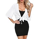 TASAMO Women's 2026 Summer Lightweight Short Bolero Cardigan Shrug Sheer Tie Front Top 3/4 Sleeve Jacket for Dress