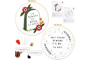 Armindou Halloween Embroidery Starter Kits for Beginners Adults, Stamped Cross Stitch Kits for Beginners Adults, Easy Hand Embroidery Needlepoint Kits, 2 Set Embroidery Hoops (Attached Video Tutorial)