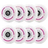 WHEELGOO 8-Pack LED Light Up Inline Skate Wheels for Kids &amp; Teens, No Battery, PU Wheels with 608RS Bearings, Evening &amp; Night Skating (Pink, 72mm)
