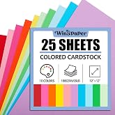 25 Sheets Colored Cardstock 12 x 12 In, 10 Colors, 180 Gsm, 65 Lb | Smooth Printer-Friendly Cardstock for Cards, Scrapbooking