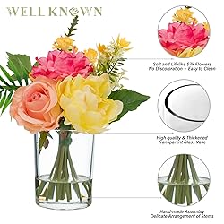 WELL KNOWN Artificial Flowers in Glass Vase, Silk
