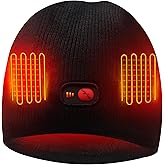 Rabbitroom Heated Hat for Men Women Rechargeable Battery Heated Beanie Hat Winter Ear Warmers Knitted Hat for Fishing Skiing Motorcycling(Black)