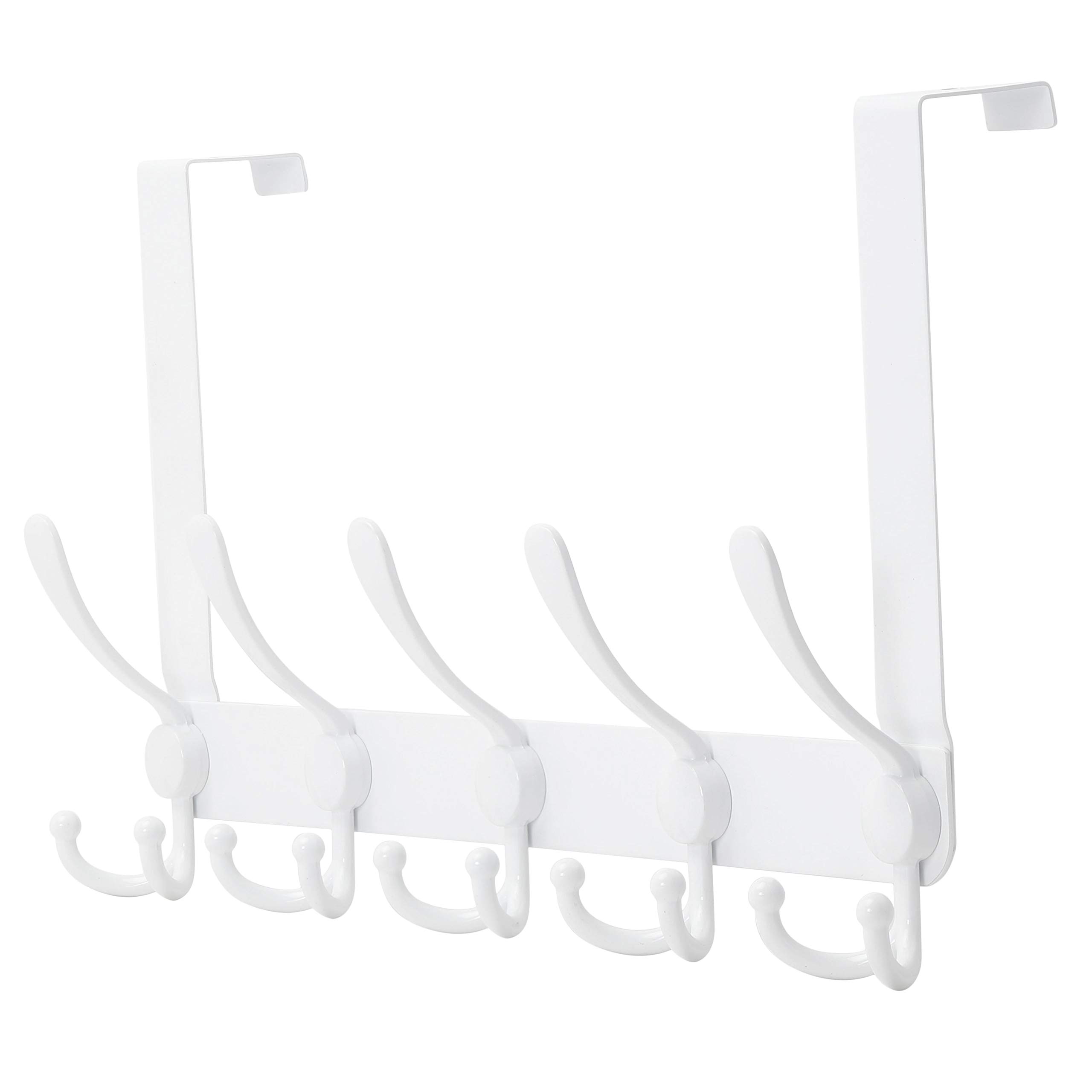 Dseap Over The Door Hook Hanger - Fits 35mm to 45mm Doors | 5 Tri Hooks Heavy Duty Towel/Coat Rack | Door Organizer for Clothes, Jackets, Hats, Towels, White