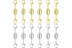 SUTQIGUI Magnetic Necklace Clasp and Closures with Double Lobster Clasp, 14K Gold and Silver Necklace Extenders for Women Jewelry Magnetic Clasps for Necklaces, Bracelet Necklace Extender(12PCS)