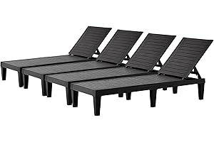 EUNHOO Chaise Lounge Outdoor Set of 4,Adjustable Pool Lounge Chair with 5 Positions Backrest, Waterproof Sun Loungers for Garden Pool Beach Patio Deck Sunbathing.Black