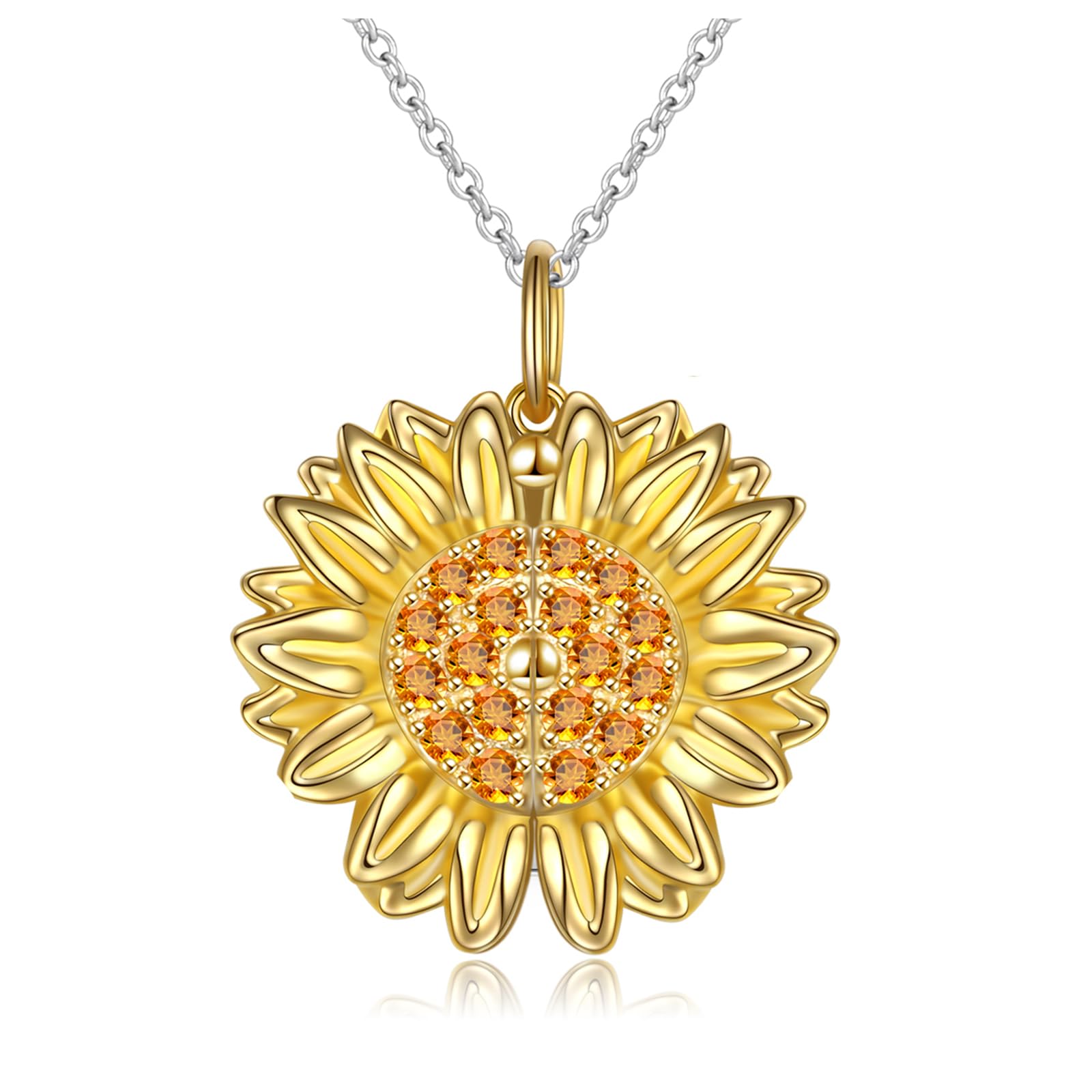 HOOHWE Sterling Silver Pendant Necklace You Are My Sunshine Necklace Sunflower Locket Sun Flower Neckles Jewelry for Women Girl