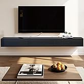 Pmnianhua Floating TV Stand, 94'' Wall Mounted Under TV Floating Shelf Modern TV Console Entertainment Shelf Large Storage TV Cabine for Living Room Bedroom Media Room (Black)