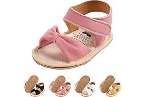 CoKate Baby Girls Sandals Ruffle Bowknot Premium Soft Sole Anti-Slip Open Toe Breathable Summer Outdoor First Walker Shoes Baby Sandals 0-3 months girls
