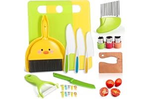 24PCS Toddler Knife Set - Kids Knifes for Real Cooking, Wooden Kids Kitchen Knife Set with Gloves Cutting Board Fruit Vegetab
