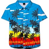 Remimi Unisex Kids Hawaiian Button Up Shirt Boys Funny Print Aloha Beach Short Sleeve Tops 5-14 Years