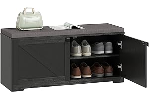 HOMCOM Shoe Bench with Padded Cushion and 4 Closed Compartments, Entryway Bench Loads 352 lb, Shoe Cabinet for Living Room, H
