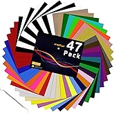 HTV Heat Transfer Vinyl Bundle: 47 Pack 12" x 10" Iron on Vinyl for T-Shirt, 33 Assorted Colors with HTV Accessories Tweezers