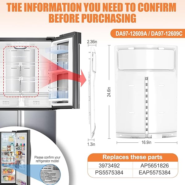 UPGRADED DA97-12609A REFRIGERATOR EVAPORATOR COVER COMPATIBLE WITH SAMSUNG EVAPORATOR FAN MOTOR DA97-12609C EVAPORATOR COVER ASSEMBLY REFRIGERATOR FRESH FOOD EVAPORATOR COVER RF263BEAESR, RF260BEAESR