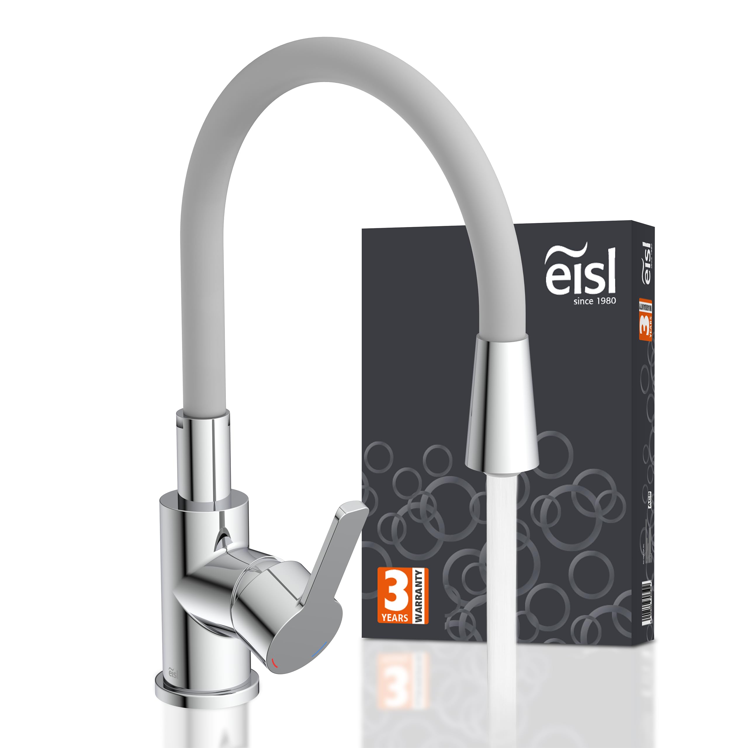 EISL Flexo Chrom/Hell Grau Flexible Spültischarmatur, biegsamer Wasserhahn für die Küche, hoher Auslauf mit Soft-Touch-Schlauch, 360 Grad schwenkbar, Wasserhahn Küche flexibel, NI186FLHG