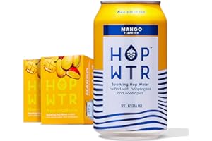 HOP WTR Sparkling Hop Water, Mango 12 Pack, Sugar Free, Low Carb Non Alcoholic Drinks, NA Beer, Adaptogen Drink, No Calories, Adaptogens & Nootropics for Added Benefits, 12 oz Cans