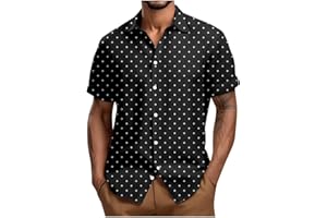 Mens 2025 Fashion Polka Dot Printed Shirts Short Sleeve Summer Beach Vacation Shirt Casual Button Down Outdoor Shirts