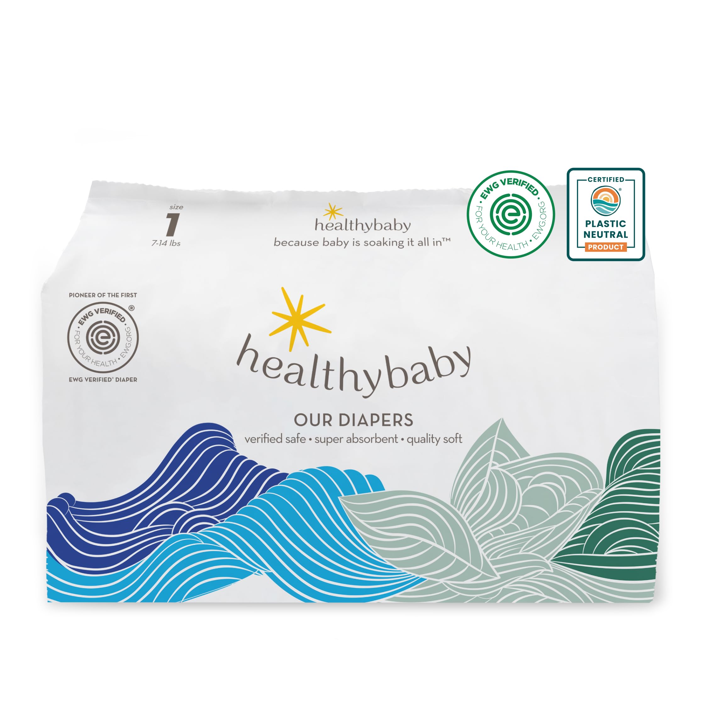 Photo 1 of Our Diapers | EWG Verified Safe & Plant-Based Diapers | Leak Protection | Soft Organic Cotton Shell | Chlorine-Free Diaper for Sensitive Skin | Size 1 (7-14 lbs) 42 Count