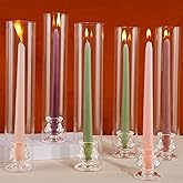 Hurricane Glass Candle Holders, Set of 10 Candlestick Holders for Taper Candle with 11.8" Tall Windproof Cylinder Covers Candle Stand Bulk for Table Centerpieces on Wedding Birthday Housewarming Decor