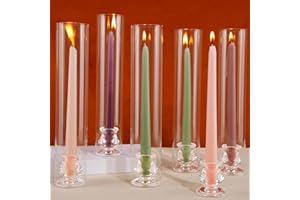 ASHELYULLA Hurricane Glass Candle Holders, Set of 10 Candlestick Holders for Taper Candle with 11.8" Tall Windproof Cylinder Covers Candle Stand Bulk for Table Centerpieces on Wedding Birthday Housewarming Decor
