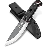 CVLIFE Fixed Blade Knife with Sheath, 5.1" Full Tang D2 Steel Hunting Knife for Men, Heavy Duty Bushcraft Survival Gear, Outdoor Camping Tools, Non-Slip Nylon Fiberglass Handle, Black