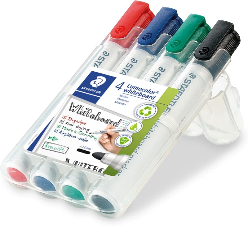 Lumocolor whiteboard marker, confezione da 4, punta tonda, 351 WP4