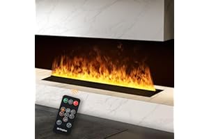 MEXHOM Electric Fireplace 3D Water Vapor Fireplace Recessed Realistic Atomized Flame, with Water and Remote Control Electric Steam Fireplace Stove (Size:L78.74x W7.87x H8.27 in)