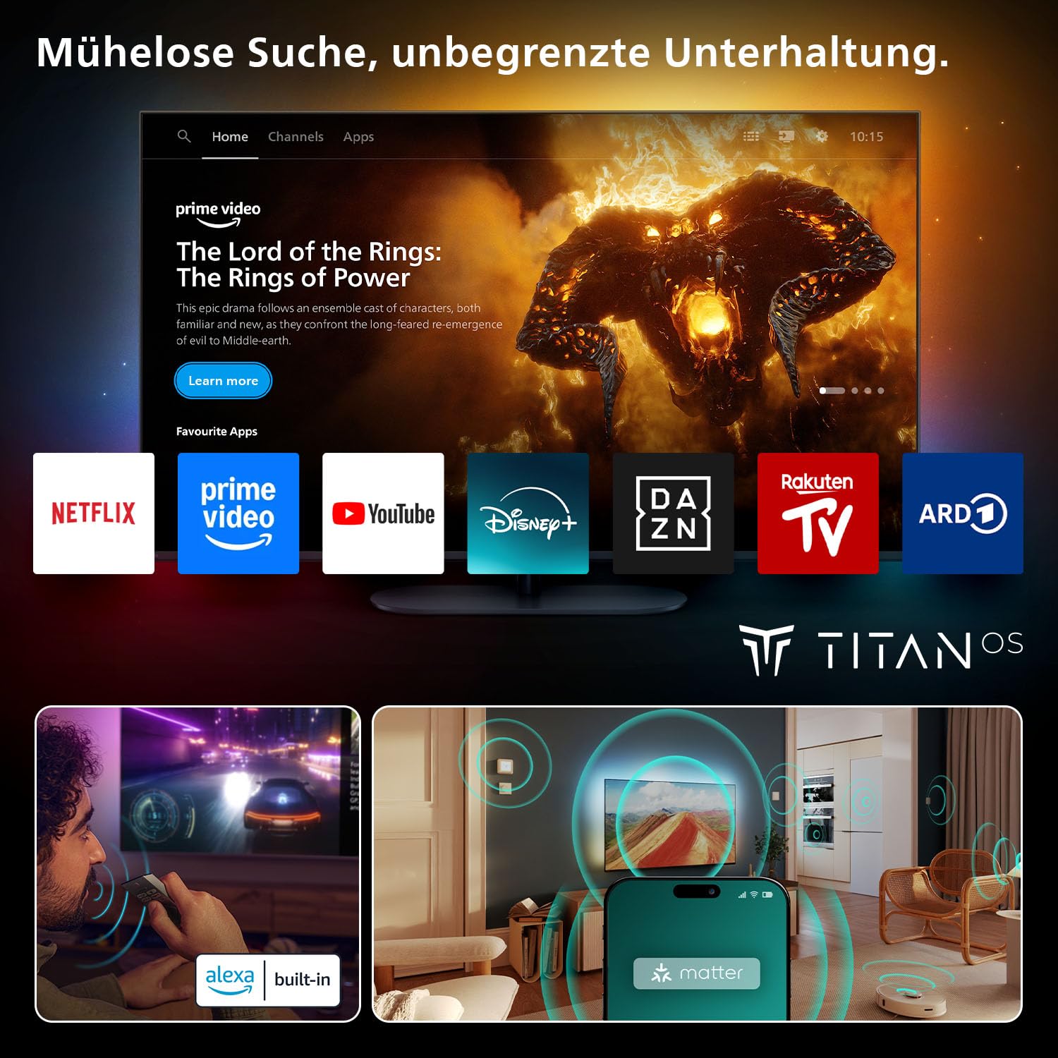Philips Ambilight 'The One' 75PUS9000 4K QLED Smart TV - 75 Zoll Display mit P5 Perfect Picture Engine Ultra HD, Titan OS, Dolby Vision und Dolby Atmos Sound 6