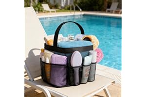 Mesh Shower Caddy Portable for Dorm Room Essentials, Travel and Camping Essentials, 8-Pocket Large Shower Basket Tote Bag wit