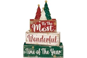 Moucuny 4 Pcs Christmas Decor Wooden Christmas Tree Tiered Tray Decor Xmas Centerpieces Farmhouse Wooden Block Set Xmas Table Sign for Home Kitchen