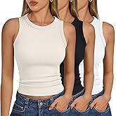 SUNBS Womens 3 Pack Tank Tops Summer 2025 Sleeveless Racerback Ribbed Workout High Neck Basic Trendy Fashion Clothes