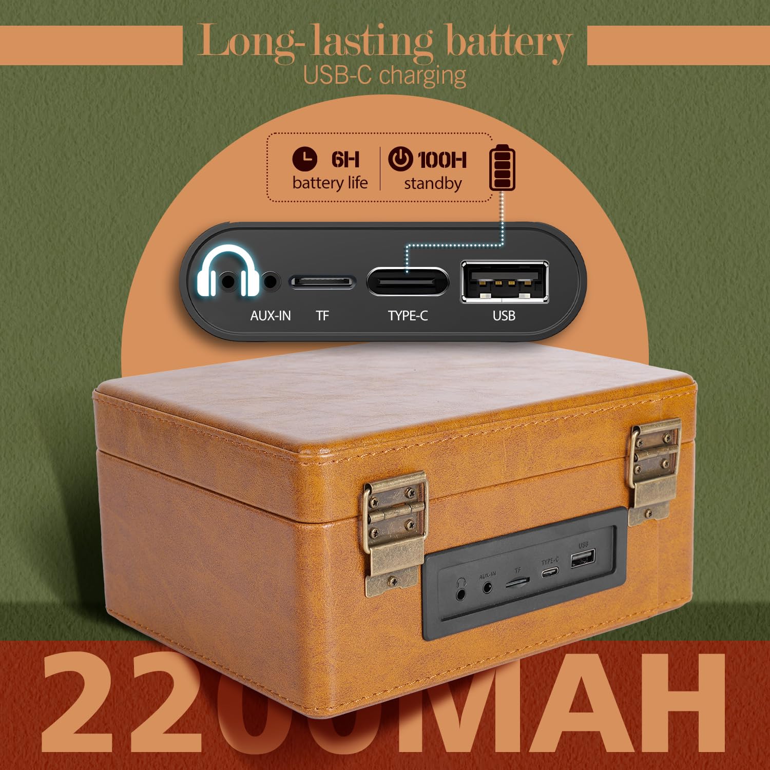 RetroBeat Time Vintage Portable Music Box – CD with Speakers, Bluetooth Transmitter, Rechargeable, USB/AUX, Multi‑Mode Gift(Brown)