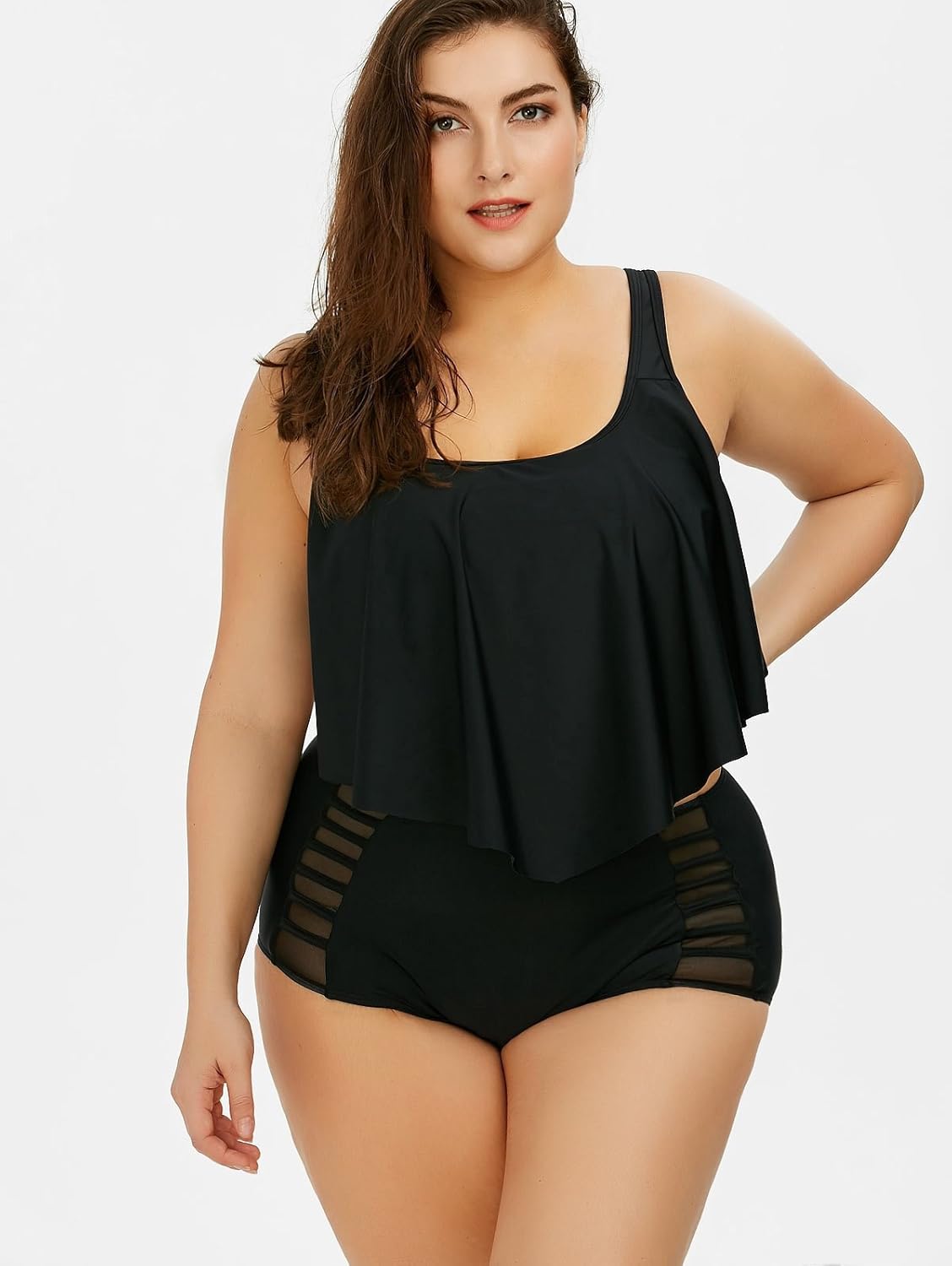 hannea plus size flounce high waist bottom bikini