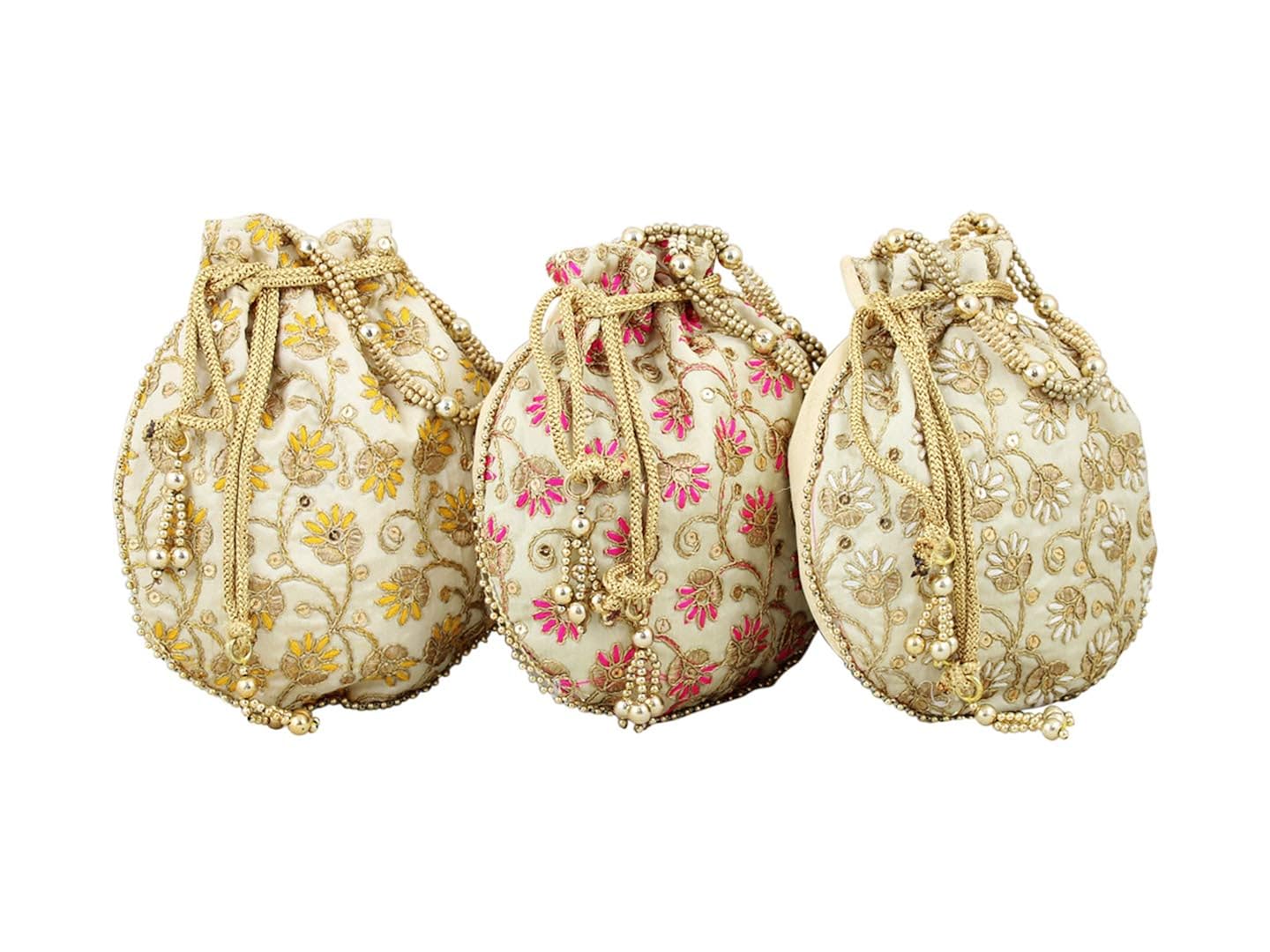 Buy GoldGiftIdeas Cremon Embellished Potli Bags with Beaded Handle