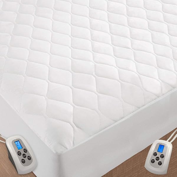 Amazon.com: Queen Quilted Heated Mattress Pad, Electric Blanket with Sensor- Safe Over Heat Protect,Dual Temperature Dual Control,Matching and Fitted  Bed Skirt,Fits up to 18'' Deep Pocket,Washable (White) : Home u0026 Kitchen