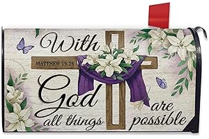 FBCOO Easter with God All Things are Possible Mailbox Cover Magnetic Standard Size 21"x19", Religious Cross Decorative Post Letter Box Wrap Decor, Spring Summer Lily Garden Yard Outdoor Decoration