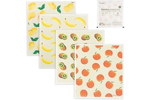 Parmedu Swedish Kitchen Dishcloths, 4 Packs Reusable, Absorbent and Quick-Drying Dish Cloths for Kitchen (Fruit Pattern)