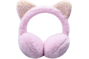 HYHFM Winter Earmuffs for kids Cute Animal Plush Warm Faux Fur Earmuffs for Kids Outdoor Earmuffs with Cat Ear