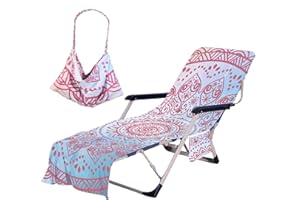TREESWIFT Bohemia Beach Chair Cover with Side Pockets Thick and Quick Dry Chaise Lounge Chair Towel Cover for Sun Lounger Pool Sunbathing Garden Beach Hotel No Sliding